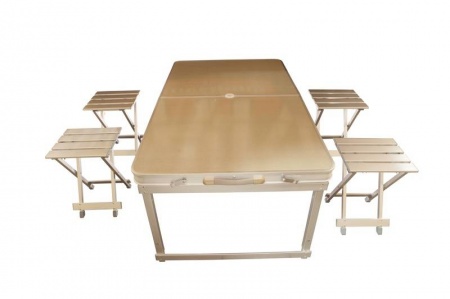 Алюминиевый складной туристический столик (1.2m x 0.7m x 0.7m) в комплекте с четырьмя табуретами (отдельными)